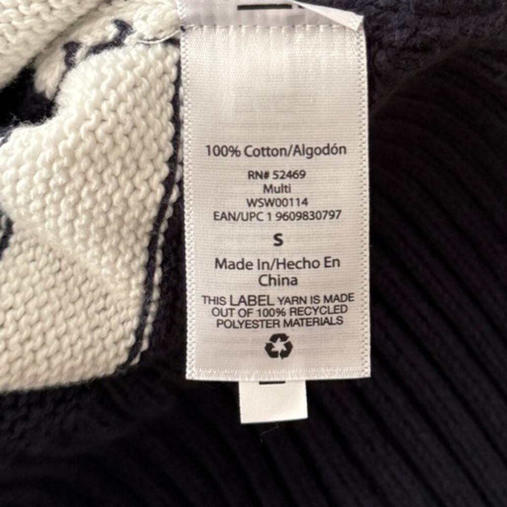 FREE ASSEMBLY 100% Cotton Navy Cream Striped Ribbed Turtleneck Sweater S Coastal - Picture 5 of 6
